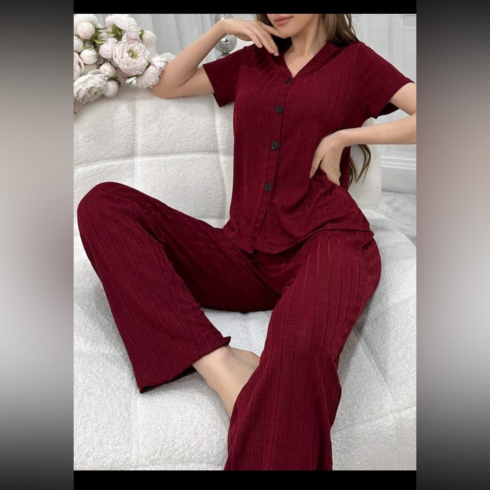Burgundy Button-Up Lounge Set